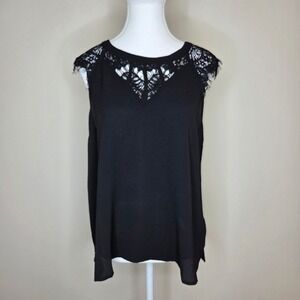 41 Hawthorn Black Lace Yoke Sleeveless Blouse Petite Medium